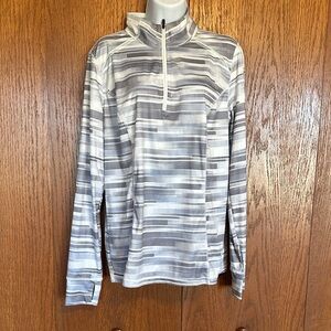 Xersion Gray and White Striped Quarter-Zip Performance Top